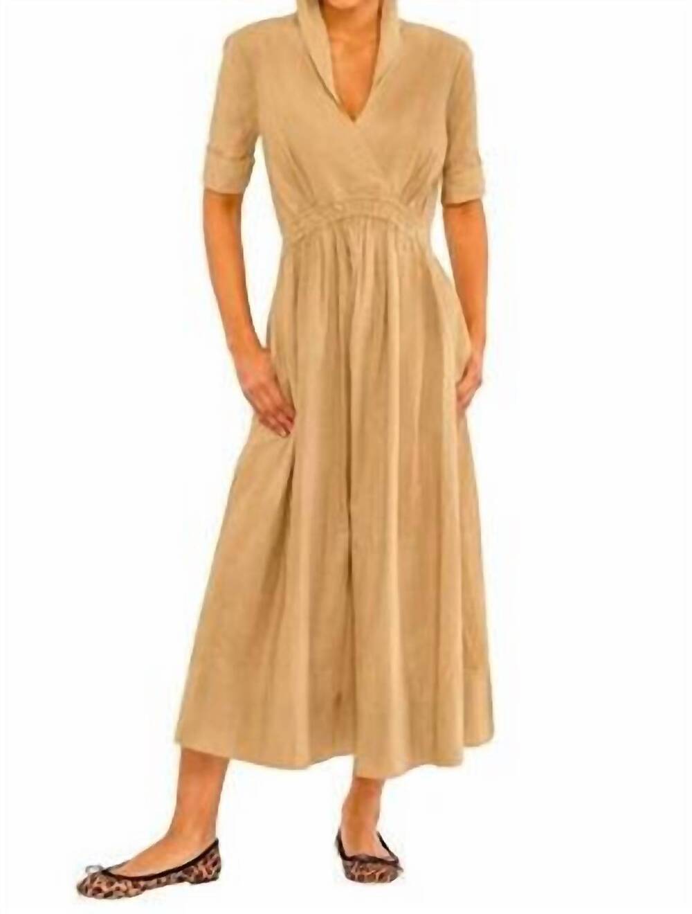 NEW GRETCHEN SCOTT june v neck rouched dress in khaki